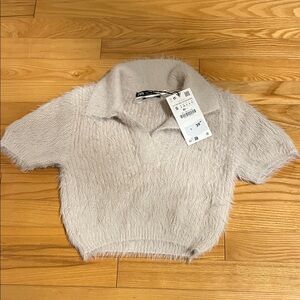 Zara Soft Beige Short Sleeve Knit Top